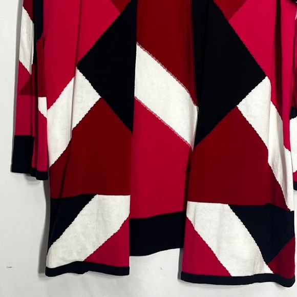Kasper Womens Geometric Colorblock Open Front Cardigan Red Black White Small - Picture 4 of 9